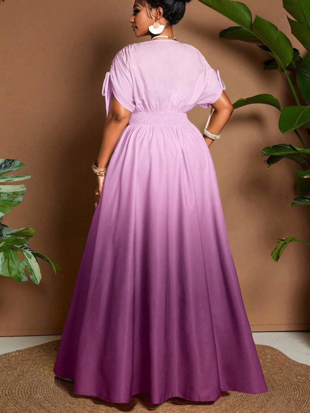 Multicolor Purple Women's Plus Size Ombre V-Neck A-Line Maxi Dress - Picture 2 of 7